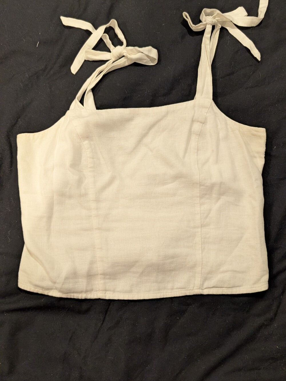 Tie-Strap Cream Women's Linen Crop Top